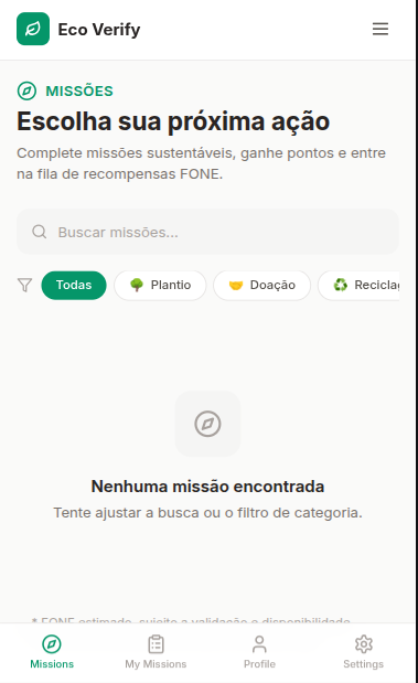 Tela de missões do Eco Verify